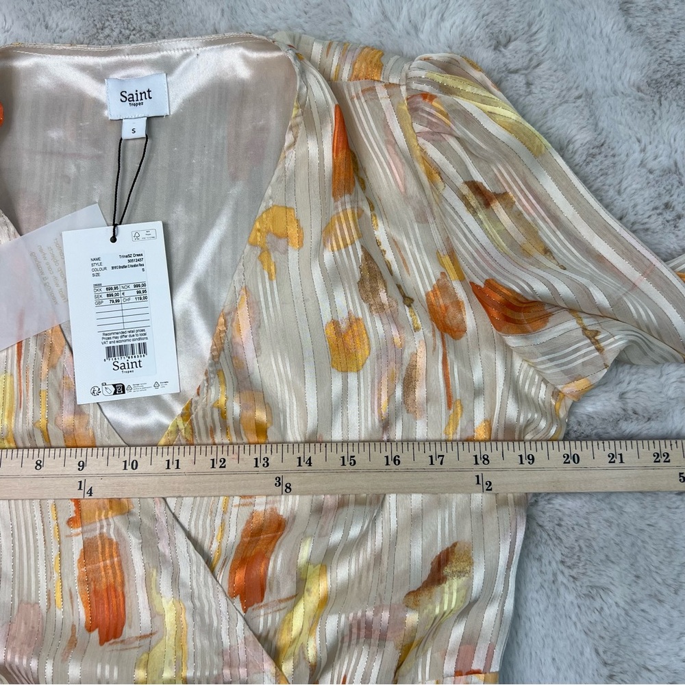 Saint Tropez Elegant Orange Gold Patterned Wrap Dress Size Small New with Tag - Picture 8 of 14